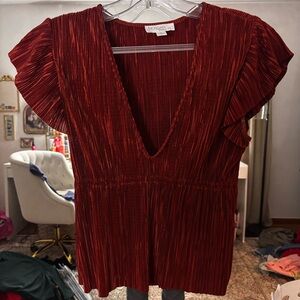 Morgan Taylor Deep Red V-Neck Blouse
